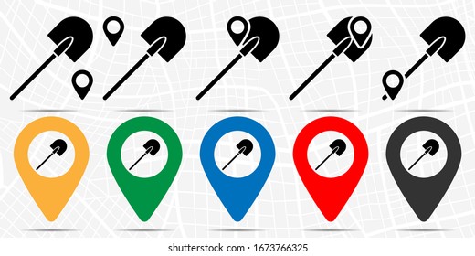 Shovel icon in location set. Simple glyph, flat illustration element of autumn theme icons
