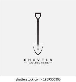 Shovel icon logo vector illustration design.Black Shovel icon logo isolated on white background. Shovel silhouette. Gardening tool. Tool for horticulture, agriculture, farming. Logo design template el
