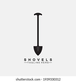 Shovel icon logo vector illustration design.Black Shovel icon logo isolated on white background. Shovel silhouette. Gardening tool. Tool for horticulture, agriculture, farming. Logo design template el