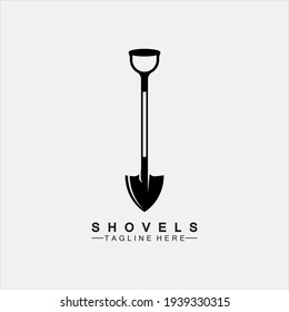 Shovel icon logo vector illustration design.Black Shovel icon logo isolated on white background. Shovel silhouette. Gardening tool. Tool for horticulture, agriculture, farming. Logo design template el