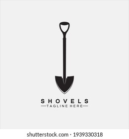 Shovel icon logo vector illustration design.Black Shovel icon logo isolated on white background. Shovel silhouette. Gardening tool. Tool for horticulture, agriculture, farming. Logo design template el