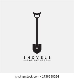Shovel icon logo vector illustration design.Black Shovel icon logo isolated on white background. Shovel silhouette. Gardening tool. Tool for horticulture, agriculture, farming. Logo design template el