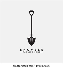 Shovel icon logo vector illustration design.Black Shovel icon logo isolated on white background. Shovel silhouette. Gardening tool. Tool for horticulture, agriculture, farming. Logo design template el