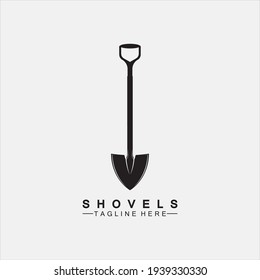 Shovel icon logo vector illustration design.Black Shovel icon logo isolated on white background. Shovel silhouette. Gardening tool. Tool for horticulture, agriculture, farming. Logo design template el