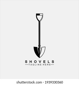 Shovel icon logo vector illustration design.Black Shovel icon logo isolated on white background. Shovel silhouette. Gardening tool. Tool for horticulture, agriculture, farming. Logo design template el