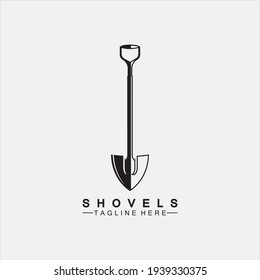 Shovel icon logo vector illustration design.Black Shovel icon logo isolated on white background. Shovel silhouette. Gardening tool. Tool for horticulture, agriculture, farming. Logo design template el