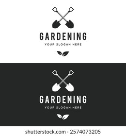 Shovel icon logo vector illustration design.Black Shovel icon logo isolated on white background. Shovel silhouette. Gardening tool. Tool for horticulture, agriculture, farming.