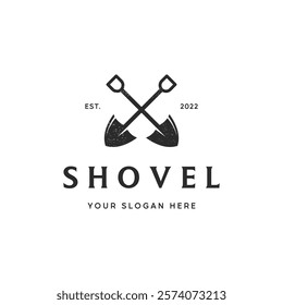 Shovel icon logo vector illustration design.Black Shovel icon logo isolated on white background. Shovel silhouette. Gardening tool. Tool for horticulture, agriculture, farming.