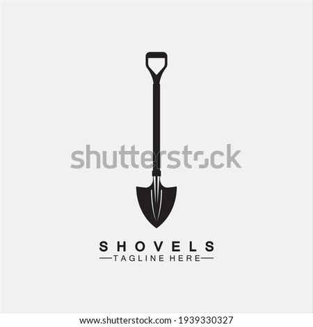 Shovel icon logo vector illustration design.Black Shovel icon logo isolated on white background. Shovel silhouette. Gardening tool. Tool for horticulture, agriculture, farming. Logo design template el