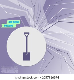 Shovel icon on purple abstract modern background. The lines in all directions. With room for your advertising. Vector illustration