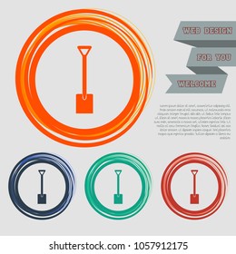 Shovel icon on the red, blue, green, orange buttons for your website and design with space text. Vector illustration