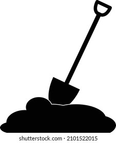 Shovel icon on white background. Work simple icon. Shovel in dirt sign. flat style. 