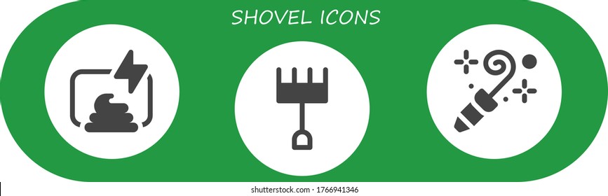 shovel icon set. 3 filled shovel icons.  Simple modern icons such as: Compost, Rake, Blower