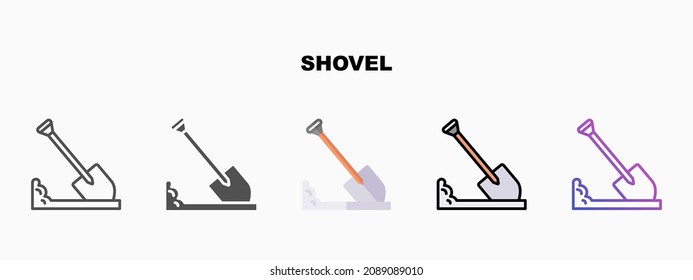 Shovel icon set with different styles. Icons designed in outline, flat, glyph, line colored and gradient. Can be used for web, mobile, ui and more. Enjoy this icon for your project.