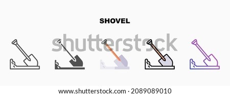 Shovel icon set with different styles. Icons designed in outline, flat, glyph, line colored and gradient. Can be used for web, mobile, ui and more. Enjoy this icon for your project.