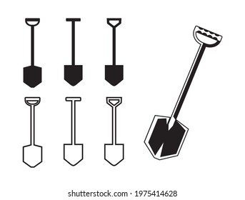 shovel icon set, flat and line icon vector