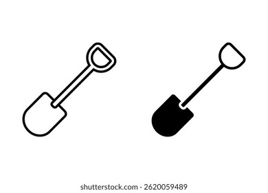 Conjunto de Ícones de Pá. O símbolo do vetor de solo do Spade dig é um estilo preto preenchido e contornado. Símbolo de Ferramenta de Trabalho em Terra.