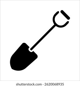 Shovel Icon Set. Spade dig soil vector symbol in a black filled and outlined style. Groundwork Tool Sign.