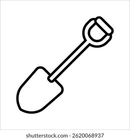 Shovel Icon Set. Spade dig soil vector symbol in a black filled and outlined style. Groundwork Tool Sign.