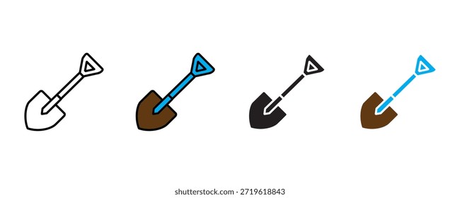 Ícone de pá define vetor no fundo branco. escavação, jardim, símbolo de construção. ilustração vetorial.
