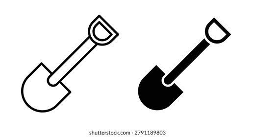 Shovel icon solid, line, and editable vector set.