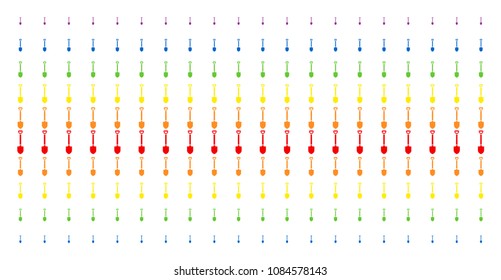 Shovel icon spectrum halftone pattern. Vector items arranged into halftone array with vertical spectrum gradient. Designed for backgrounds, covers, templates and abstraction compositions.