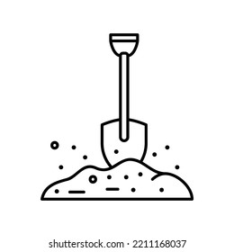 Shovel icon stick on soil in black outline style