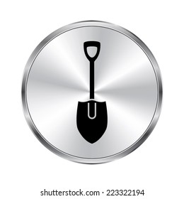 shovel icon - vector brushed metal button