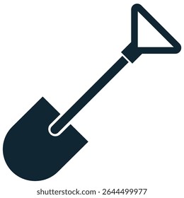 Shovel icon vector, a fundamental tool for digging, gardening, and construction. Ideal for themes of groundwork, landscaping, manual labor, and outdoor tasks.