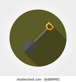 Shovel. Icon for web and mobile application. Vector illustration of a button with a long shadow. Flat design style.