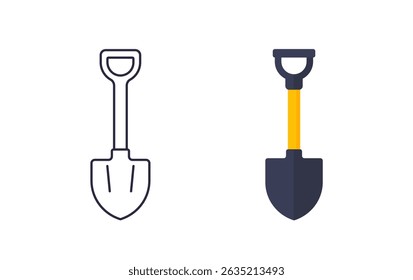 Shovel icons in line and flat design