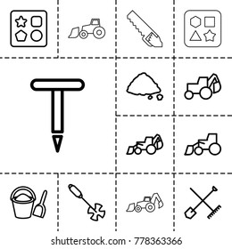 Shovel icons. set of 13 editable outline shovel icons such as from toy for beach, excavator, gardening tool, ground heap