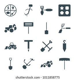 Shovel icons. set of 16 editable filled shovel icons such as from toy for beach, excavator, gardening tool