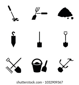 Shovel icons. set of 9 editable filled shovel icons such as gardening tool