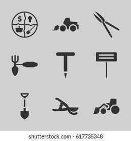 Shovel icons set. set of 9 shovel filled icons such as shovel, excavator, gardening tool, garden tools