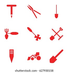 Shovel icons set. set of 9 filled icons such as excavator, gardening tool