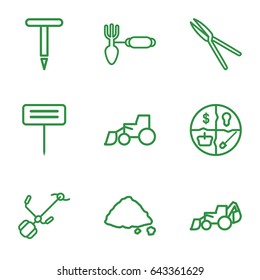 Shovel icons set. set of 9 shovel outline icons such as excavator, gardening tool, garden tools, ground heap