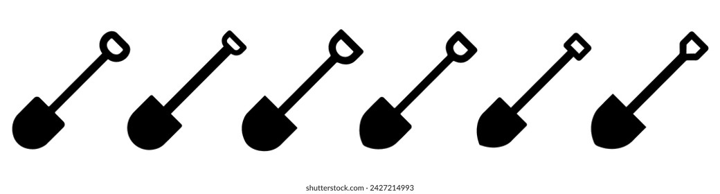 Shovel icons set. Shovel symbol. Black icon of shovel isolated on white background. Vector illustration.