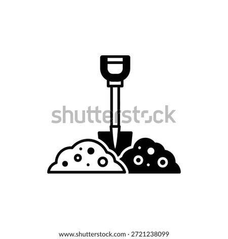 Shovel Inserted in Dirt Line Icon Representing Digging or Earthwork Construction