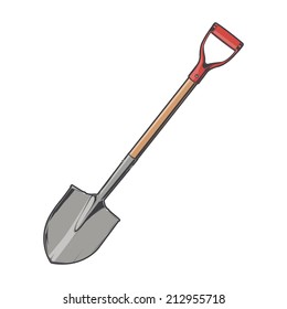 Shovel isolated on a white background. Color line art. Retro design. Vector illustration.