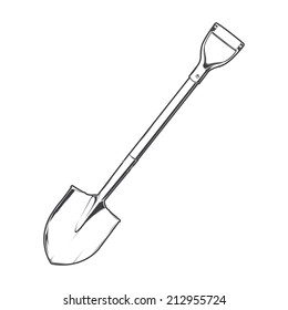 Shovel isolated on a white background. Line art. Retro design. Vector illustration.