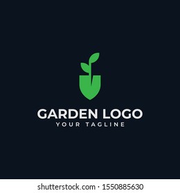 Shovel and Leaf, Garden, Botany, Nature, Seed, Plant Logo Design