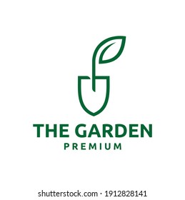 Shovel with Leaves Concept Vector Logo Template