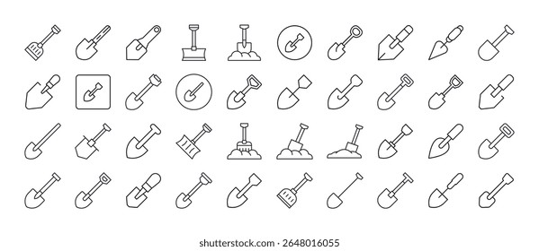 Pacote De Ícones De Linha De Pá. Outline Signs para Gráficos e Web Design, Apps, Anúncios, Vários Cartões 