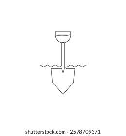 shovel line icon in continuous line style. line art, one continuous line, simple, hand drawn and sketch concept. for icons, symbols, signs or logos