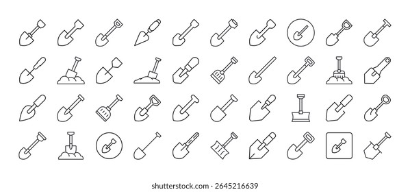 Conjunto de ícones de linha de pá. Outline Signs para Gráficos e Web Design, Apps, Anúncios, Vários Cartões 
