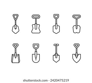 shovel line icons set vector illustration