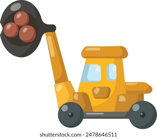 Shovel Logger in Action at Log yard concept, Tractor-mounted forestry crane vector color icon design timber and lumber Symbol, forest Deforestation products Sign,mill yard woodland stock illustration