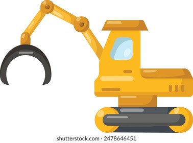 Schaufeleinschlag mit Einzelmaschinenkonzept, geschlossenes Loop Titel Feller Buncher Vektorgrafik Farbsymbol Design, Holz- und Holzsymbol, Waldabholzungsprodukte Schild, Mühlensägewerke Illustration