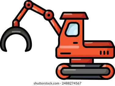 Schaufeleinschlag mit Einzelmaschinenkonzept, geschlossenes Loop Titel Feller Buncher Vektorgrafik Umrissdesign, Holz- und Holzsymbol, Waldabholzungsprodukte Schild, Sägewerksarbeiten Illustration